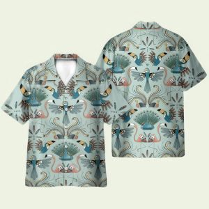 Flamingo Multi-Bird Pattern Hawaiian Shirt for Men ? Tropical Floral Design & Summer Beach Style