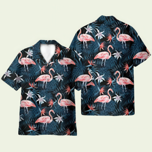 Flamingo Palm Green Leaves Hawaiian Shirt for Men ? Bold Hibiscus & Island Style, Perfect for Summer Vacation