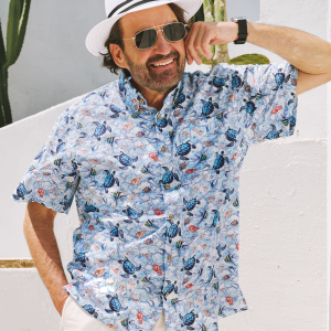 Hawaiian Shirt for Men - Blue Turtle Button-Down Short Sleeve Aloha Shirt
