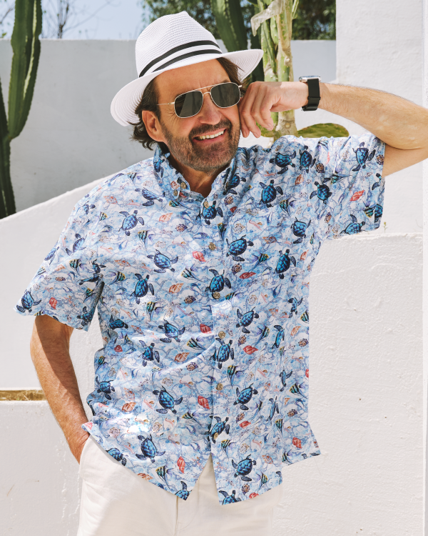 Hawaiian Shirt for Men - Blue Turtle Button-Down Short Sleeve Aloha Shirt