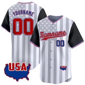 Black White Red - Royal Star & Stripes Pattern Color Sleeves Personalized Baseball Jersey