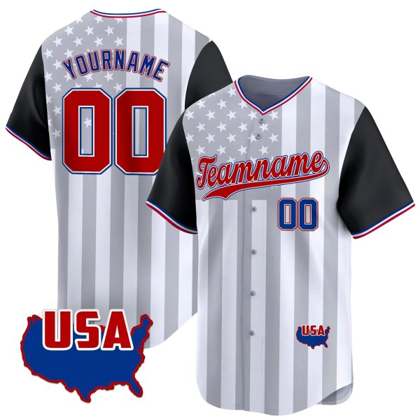 Black White Red - Royal Star & Stripes Pattern Color Sleeves Personalized Baseball Jersey