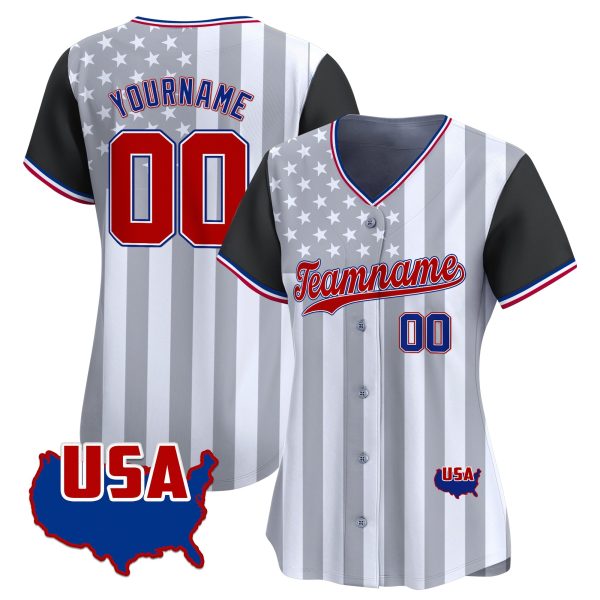 Black White Red - Royal Star & Stripes Pattern Color Sleeves Personalized Baseball Jersey - Image 2