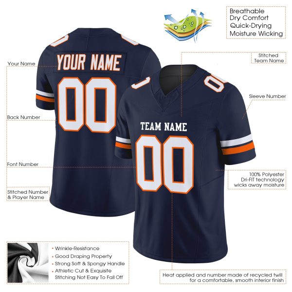 Navy White-Orange Authentic Personalized Football Jersey - Image 2