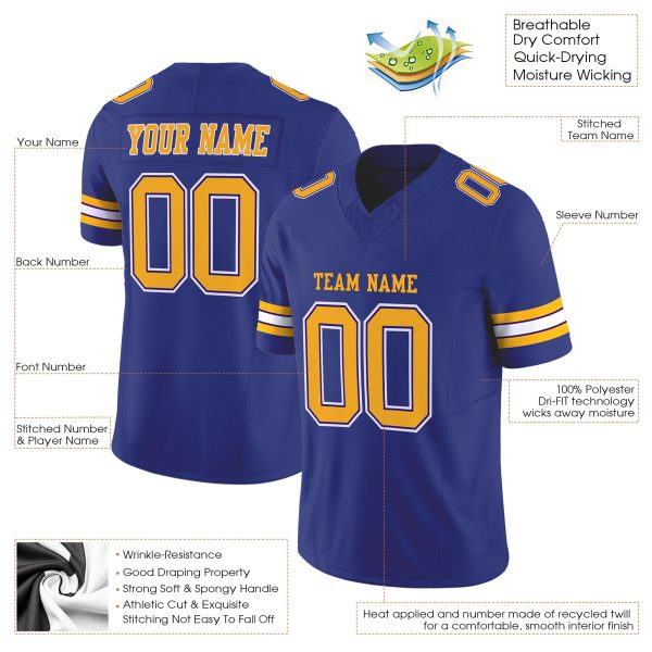 Royal Gold-White Authentic Personalized Football Jersey - Image 2