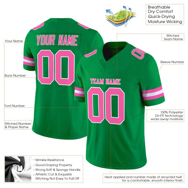 Grass Green Pink-White Authentic Personalized Football Jersey - Image 2