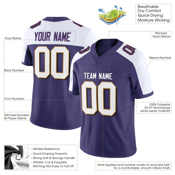 Purple Alternate White-Gold Authentic Personalized Football Jersey - Image 2