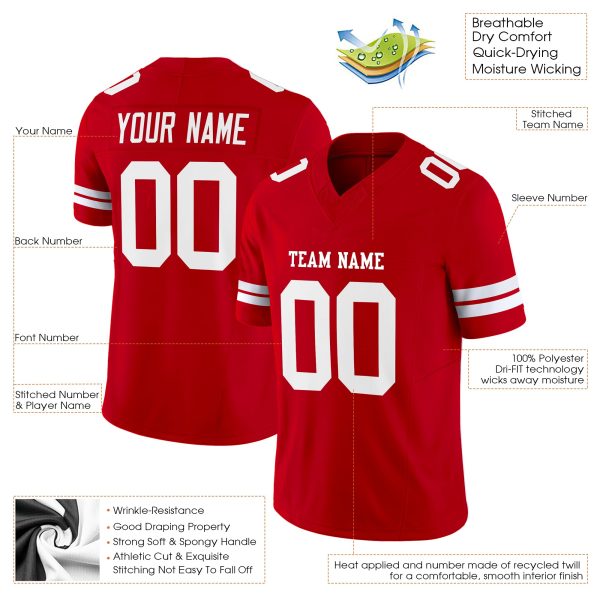 Red White Authentic Personalized Football Jersey - Image 2