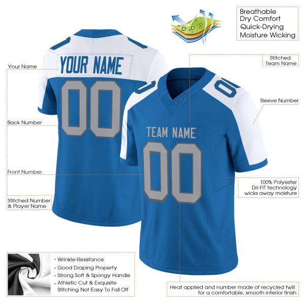 Blue Alternate Gray Authentic Personalized Football Jersey - Image 2