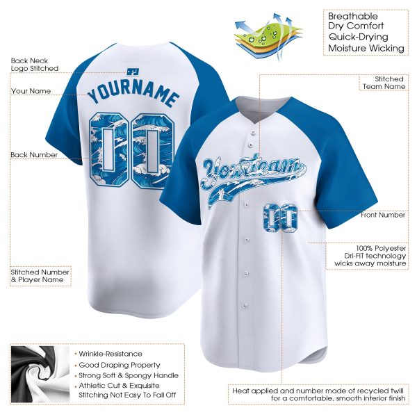 Blue Alternate-Blue Beach Partten Personalized Baseball Jersey - Image 3
