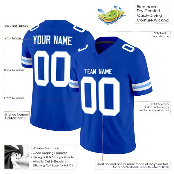 Royal White-Light Blue Authentic Personalized Football Jersey - Image 2