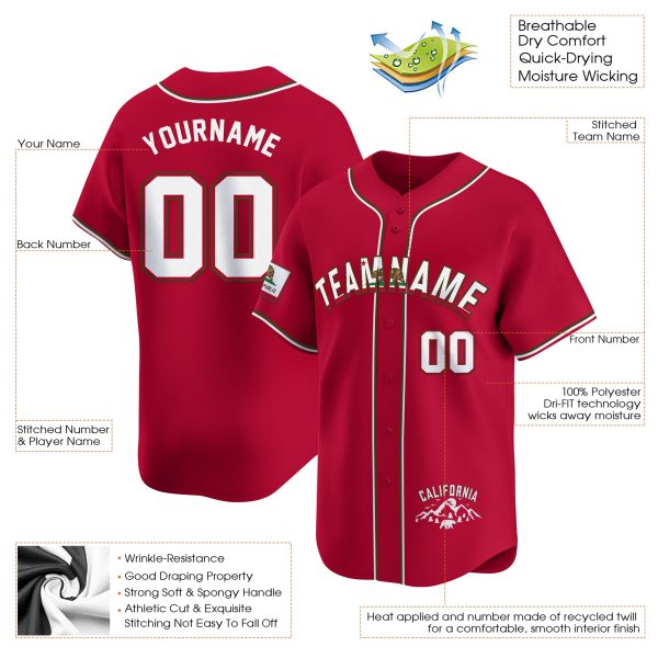 Red White California Flag Personalized Baseball Jersey - Image 3