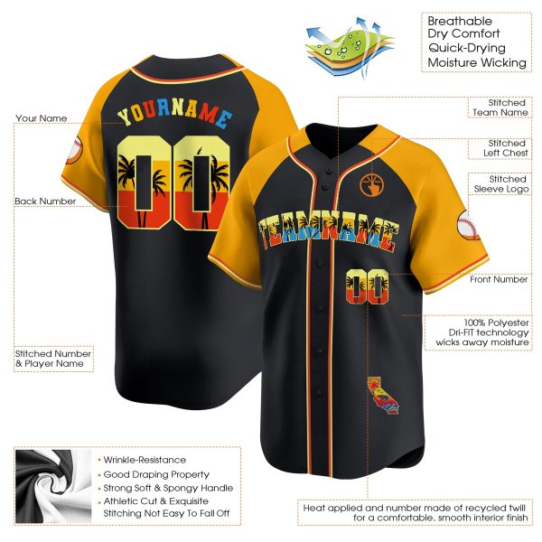 Black Alternate Gold California Choose Color Personalized Baseball Jersey - Image 3