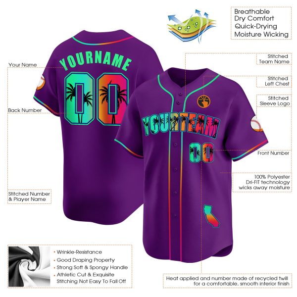 Purple Green California Beach Personalized Baseball Jersey - Image 3