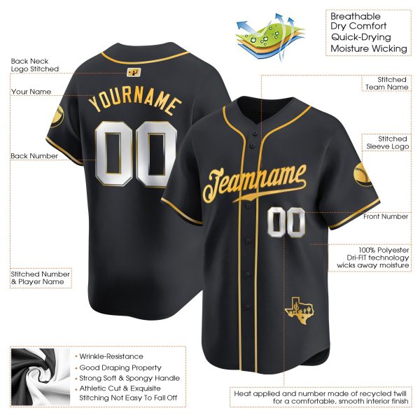 Black Gold Texas Style Personalized Baseball Jersey - Image 3