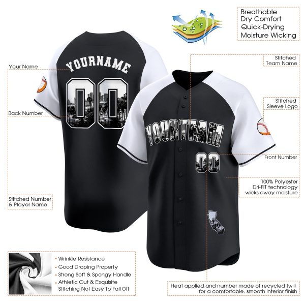 Black Alternate White California Black White Picture Personalized Baseball Jersey - Image 3