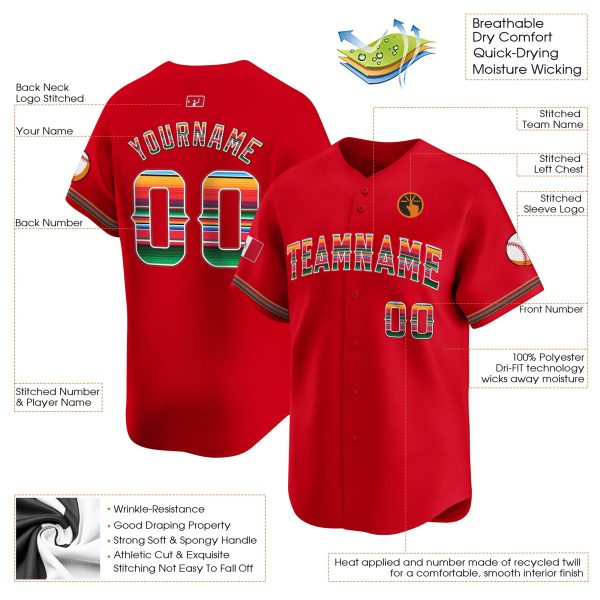 Red Mexico Flag Personalized Baseball Jersey - Image 3