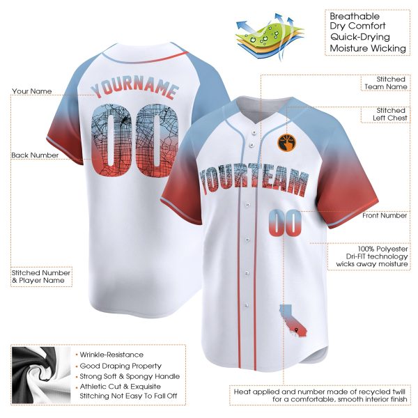 White Alternate Los Angeles Map Personalized Baseball Jersey - Image 3