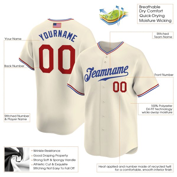 Cream Royal American Flag Fashion Personalized Baseball Jersey - Image 3