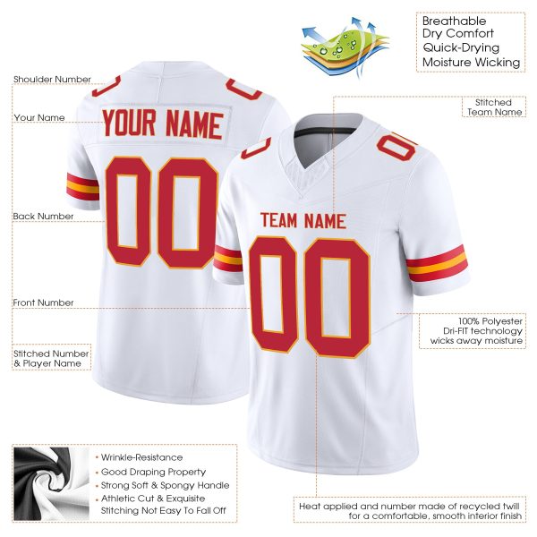 White Red-Gold Authentic Personalized Football Jersey - Image 2