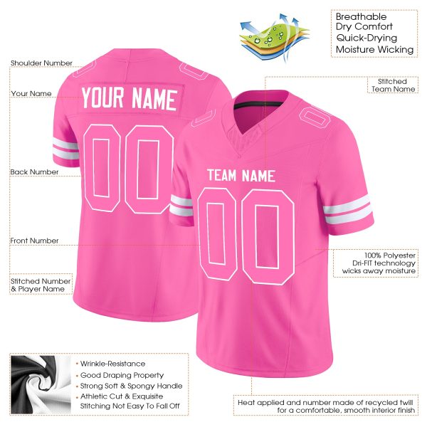 Pink Pink-White Authentic Personalized Football Jersey - Image 2