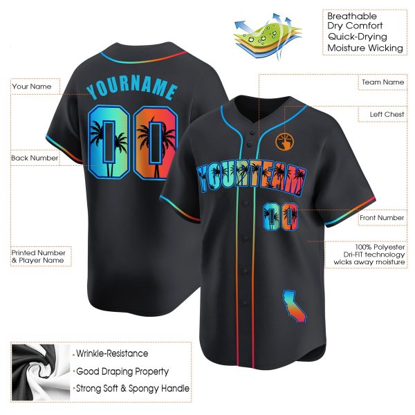 Black California Beach Personalized Baseball Jersey - Image 3