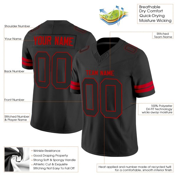 Black Black-Red Authentic Personalized Football Jersey - Image 2