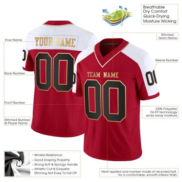 Red Alternate Black-Gold Authentic Personalized Football Jersey - Image 2