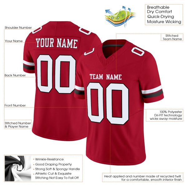 Red White-Black Authentic Personalized Football Jersey - Image 2