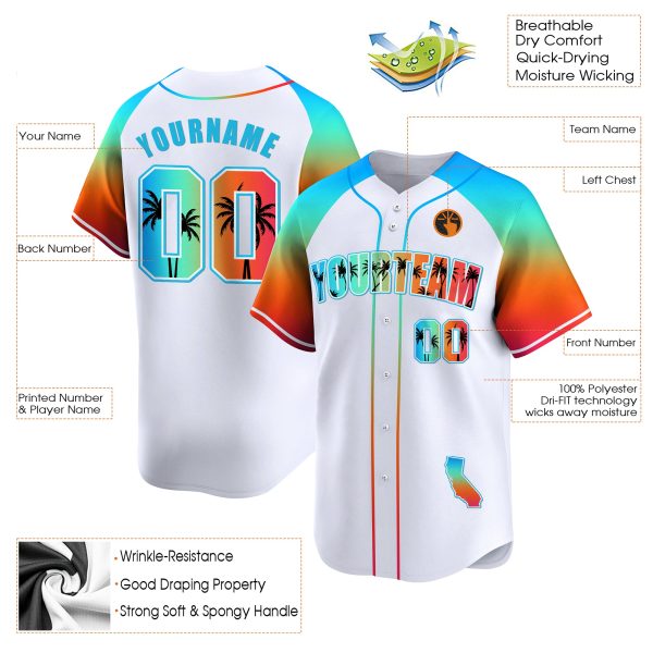 White Alternate California Beach Personalized Baseball Jersey - Image 3