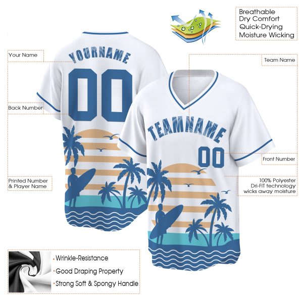 3D Surfing California Beach Pattern Personalized Baseball Jersey - Image 2