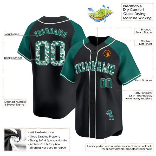 Alternate Green Tropical Floral Pattern Personalized Baseball Jersey - Image 3