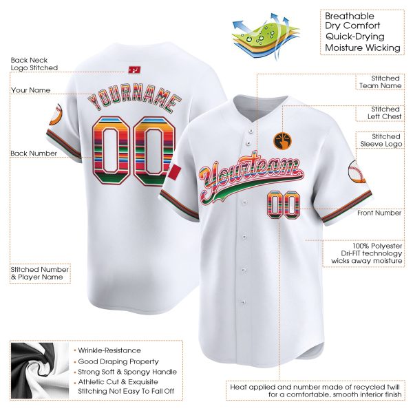 White Mexico Flag Personalized Baseball Jersey - Image 3