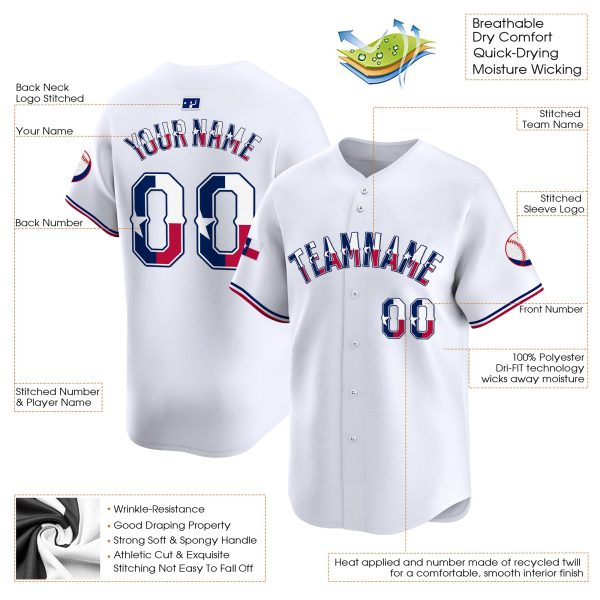 White Texas Flag Personalized Baseball Jersey - Image 3