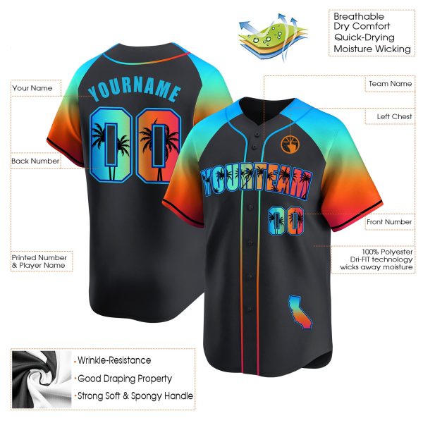 Black Alternate California Beach Personalized Baseball Jersey - Image 3