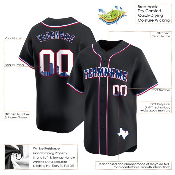 Black Royal Dallas Texas Pattern Personalized Baseball Jersey - Image 3