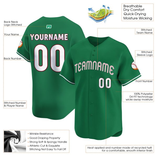 White - Green Personalized Baseball Jersey - Image 3