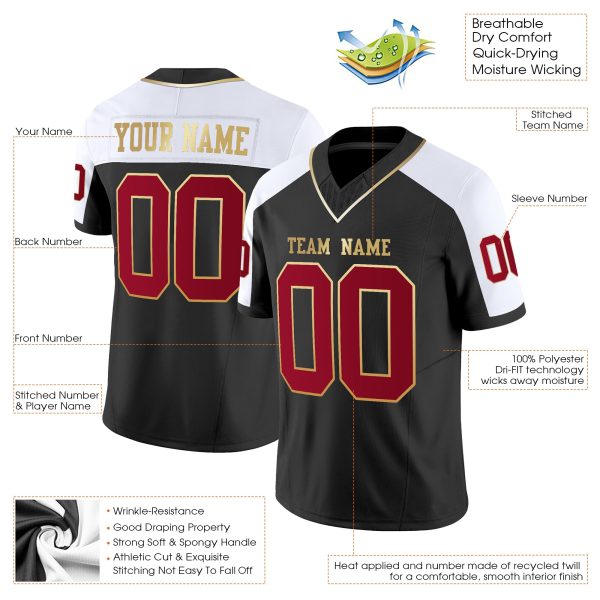 Black Alternate Red-Gold Authentic Personalized Football Jersey - Image 2