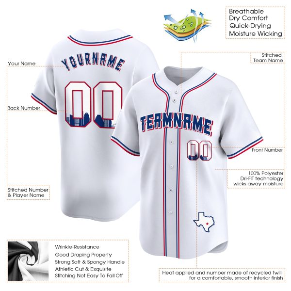 White Royal Austin Texas Pattern Personalized Baseball Jersey - Image 3