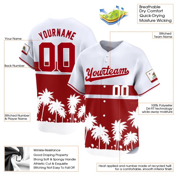 White 3D Palm Trees California Flag Personalized Baseball Jersey - Image 3