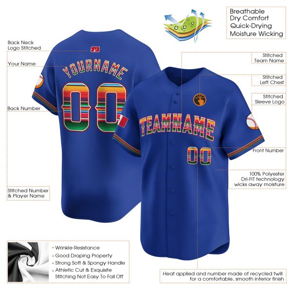 Royal Mexico Flag Personalized Baseball Jersey - Image 3