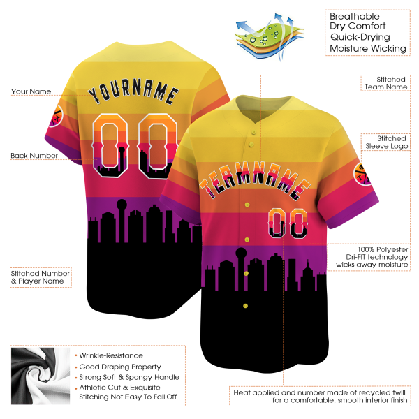 3D Dallas City Night Pattern Personalized Baseball Jersey - Image 3
