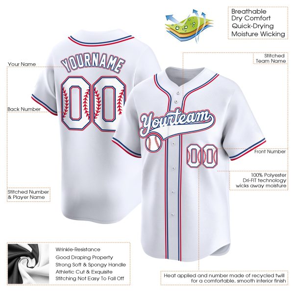 White Red-White Personalized Baseball Jersey - Image 3