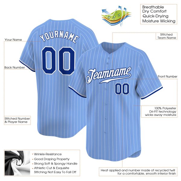 Light Blue Pinstripe White - Black Personalized Baseball Jersey - Image 3