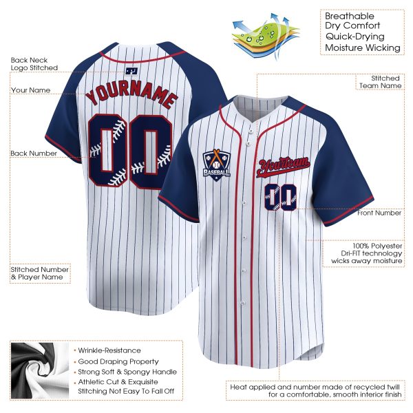 Navy Alternate Pinstripe Navy Red Personalized Baseball Jersey - Image 3