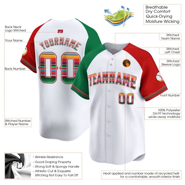 Green - Red Mexico Personalized Baseball Jersey - Image 3