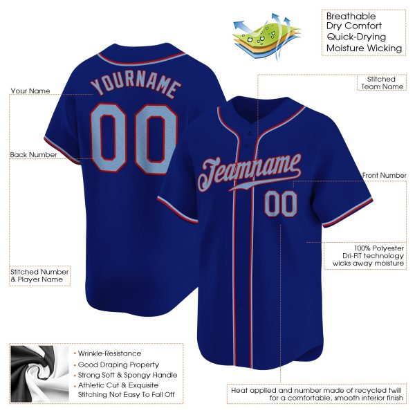 Royal Light Blue - Red Personalized Baseball Jersey - Image 3