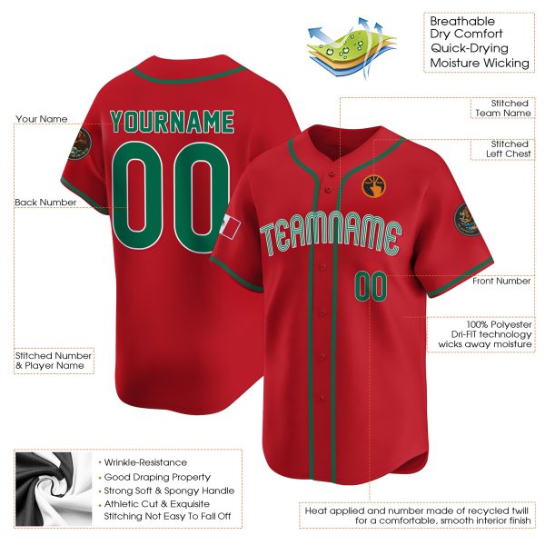 Red Green Mexico Personalized Baseball Jersey - Image 3
