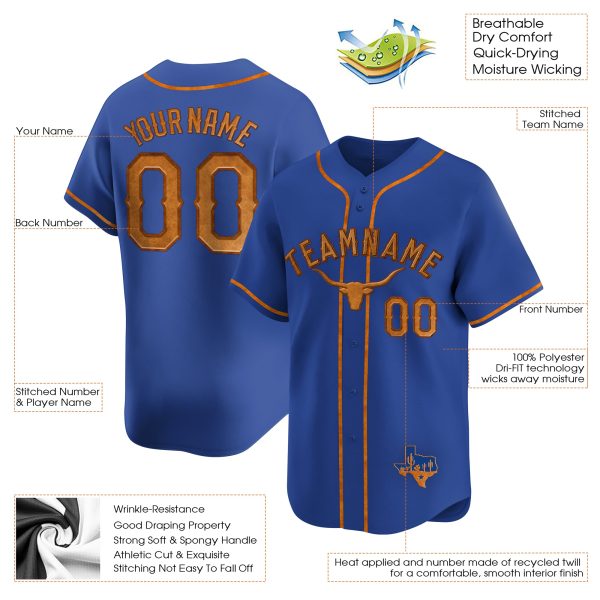 Royal Cowhide Texas Style Personalized Baseball Jersey - Image 3