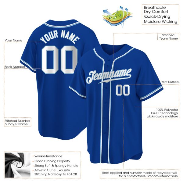 Royal White-Light Blue Authentic Personalized Baseball Jersey - Image 2